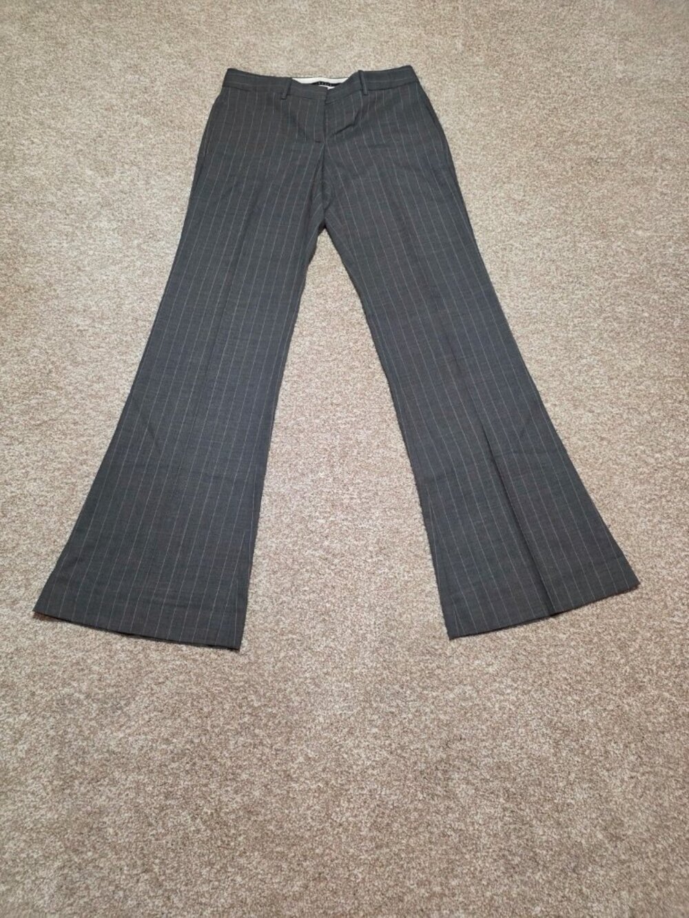 Theory Women’s Gray Stripe Wool Blend Wide Leg Dress Pants Size 4